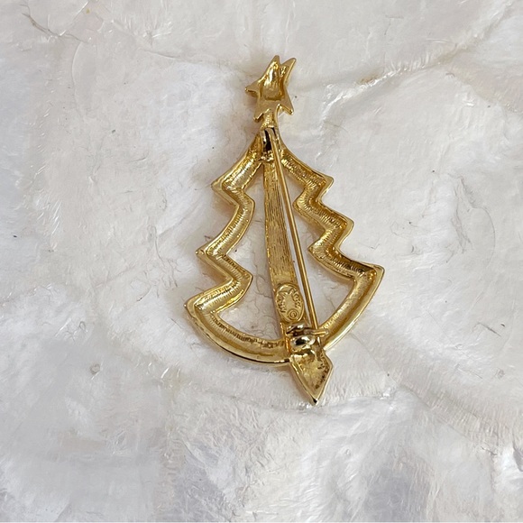 Vintage Modern Gold Tone Crystal Christmas Tree Brooch - Picture 5 of 9